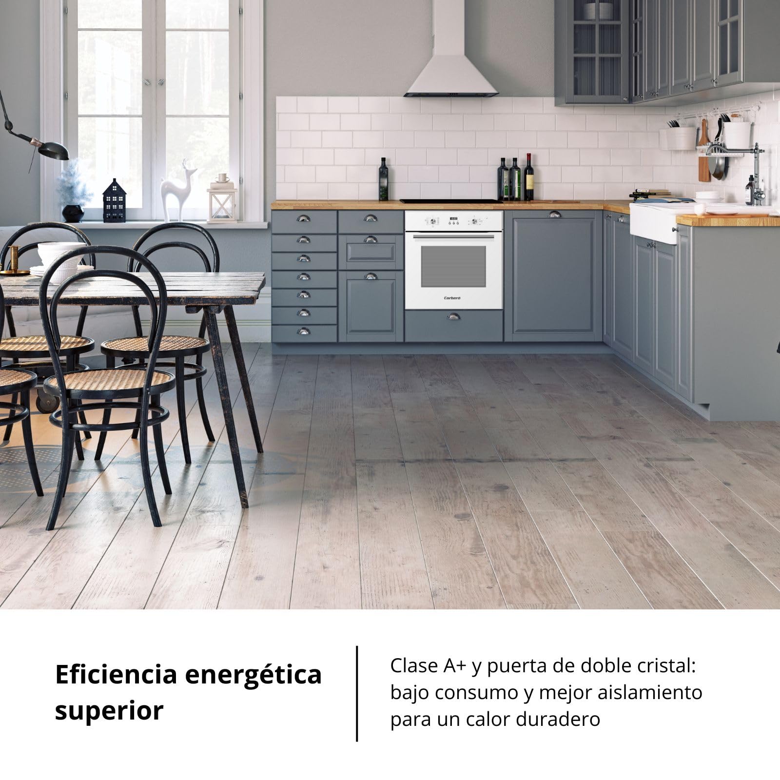 Corberó – Horno Multifunción Plus | CCHMD805W | 59x59x56 cm |70L | 8 Programas | Display Digital | Función Hidrólisis | 3000W | Doble Cristal | Guías Extraíbles | Cristal Blanco