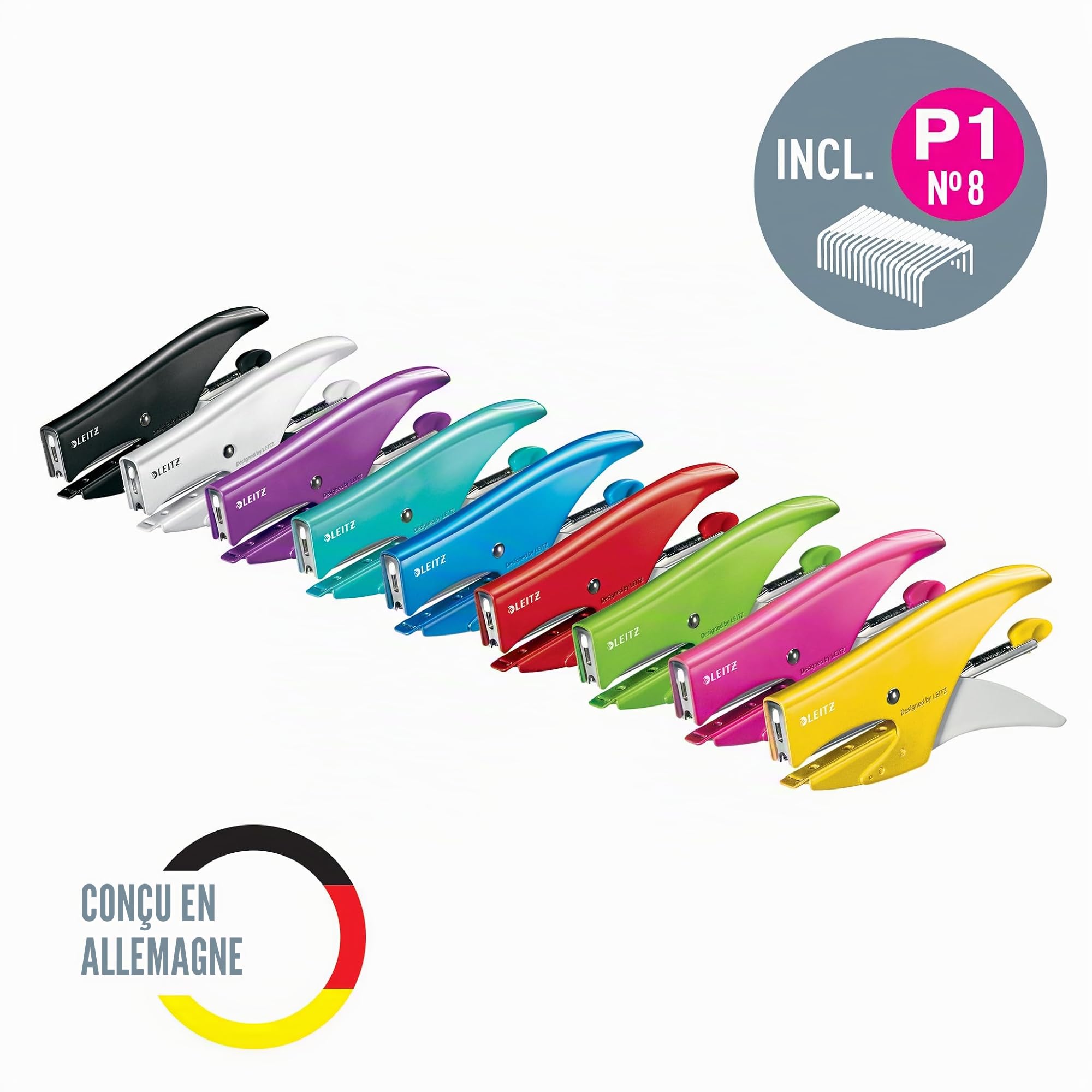 Leitz 55472054 Pince à agrafer, capacité de 15 feuilles, corps ergonomique en métal, agrafes, gamme WOW, Vert