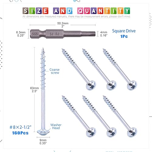 Miniatura 9 de Glarks 160 tornillos de bolsillo #8 x 1-14 pulgadas, recubiertos de zinc, tornillos de madera de rosca gruesa autorroscantes para madera y chapa