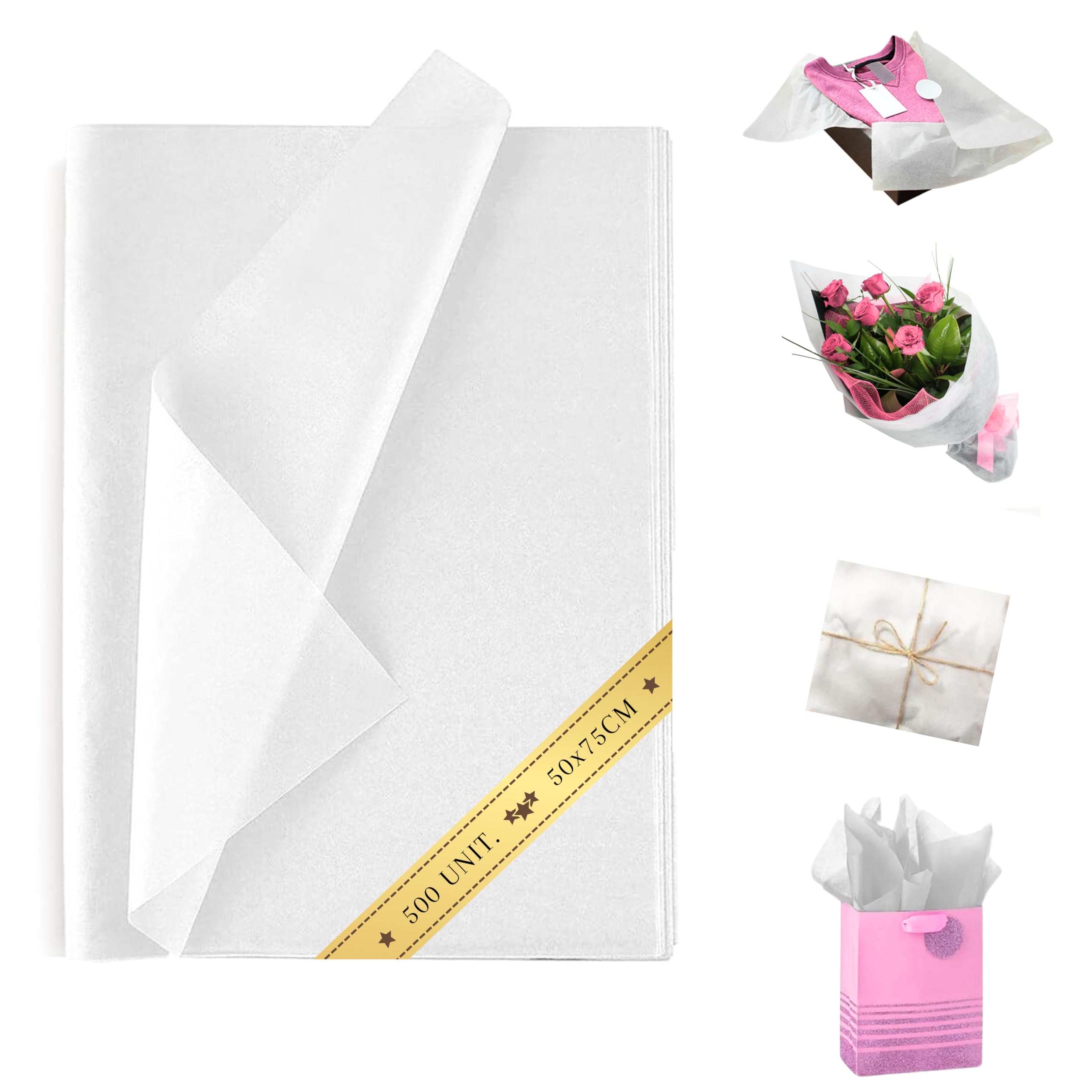 500 Hojas de Papel de Seda Blanco Premium 50x75 cm – Papel para Envolver Regalos, Manualidades, Floristería y Bricolaje | Espirito Rebelde