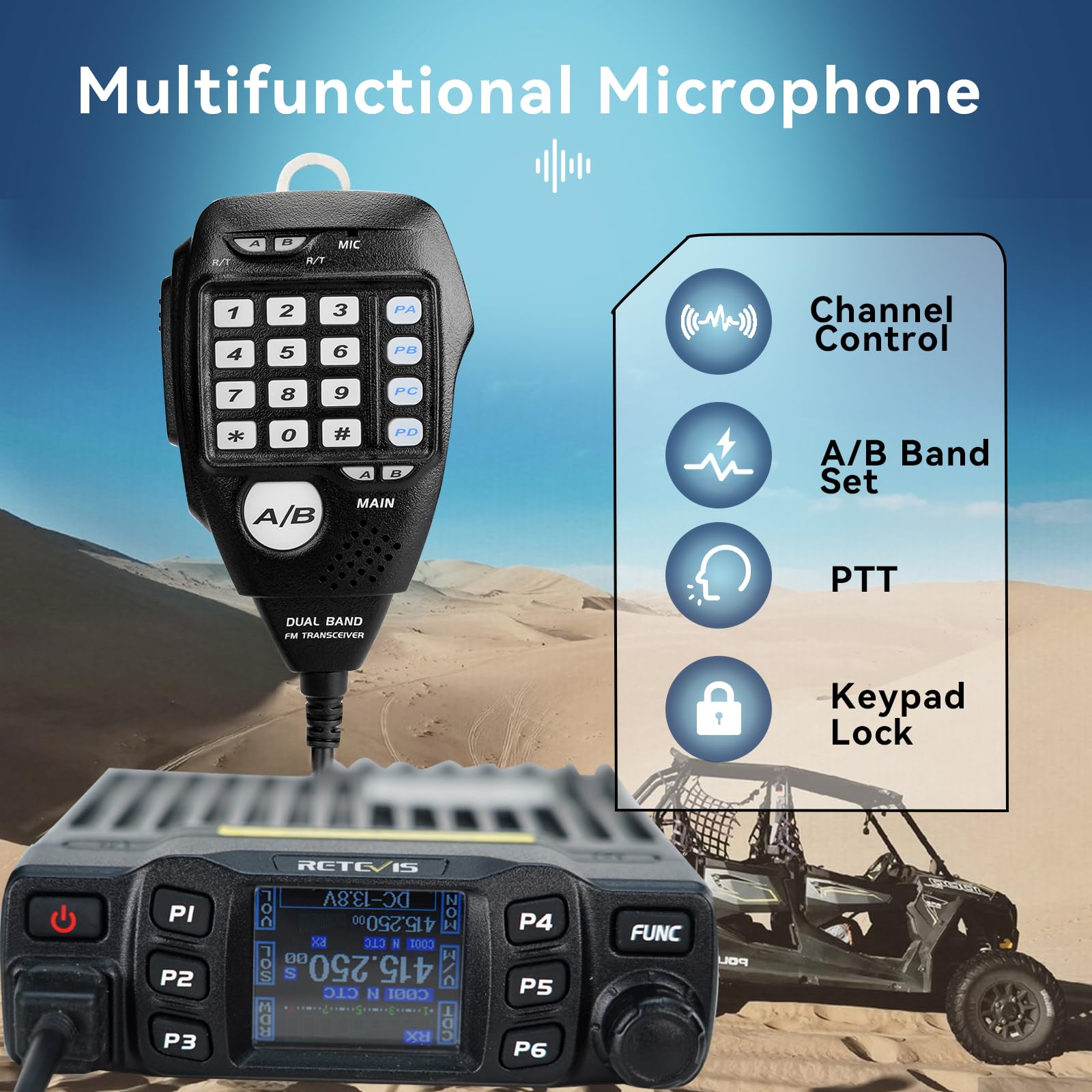 Retevis RT95 Transceptor de Radioaficionado con Antena, Banda Dual, Mini Transceptores Móviles con Pantalla LCD Giratoria Dual, 200 Canales, Antena Móvil SL16/PL259 para Automóvil - 3
