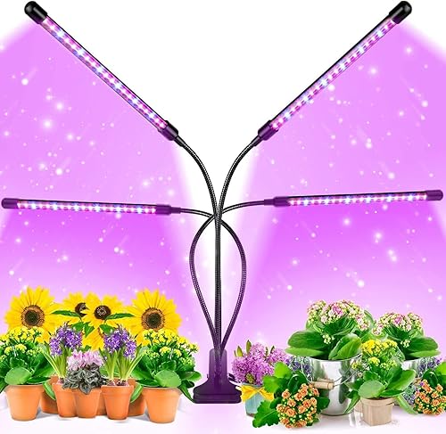 Luz de cultivo para plantas de interior, 80 luces LED de crecimiento de plantas de espectro completo 4 cabezales, lámparas de crecimiento USB,