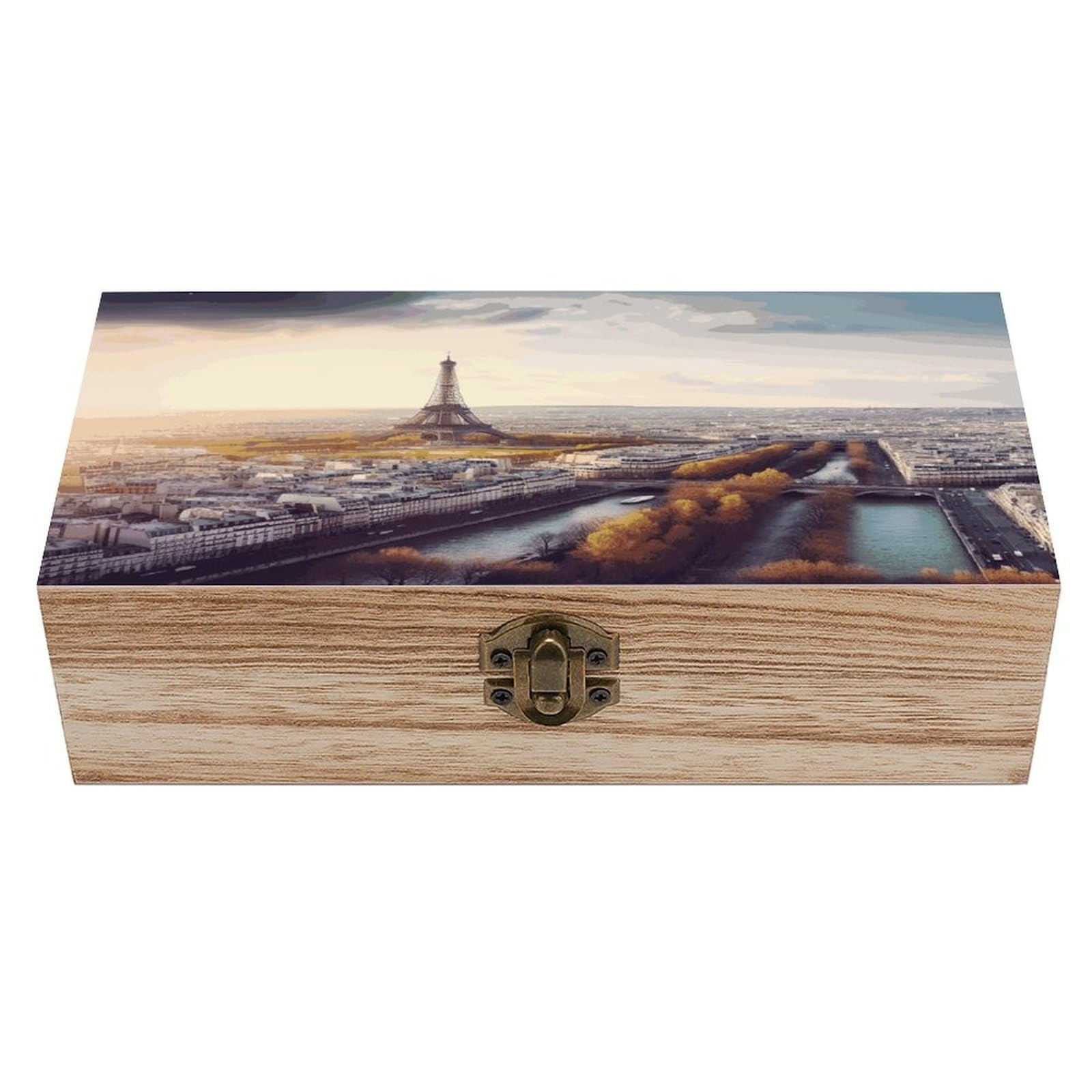 VstaDank Aerial View of Paris Cityscape Wooden Storage Box Wooden Keepsake Box with A Hinged Lid Fashion Memory Treasure Boxes Decorative Jewelry Case for Crafts Photo Home Decor Wood Gift Box