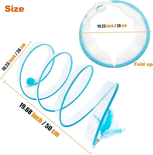 Miniatura 3 de Juguete de túnel en espiral de caza para gatos, túnel de resorte plegado para gatos de interior (azul)