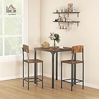 Vista 2 de HOMCOM 3 Piece Industrial Counter Height Dining Table Set, Bar Table & Chairs with Steel Legs & Footrests, Black