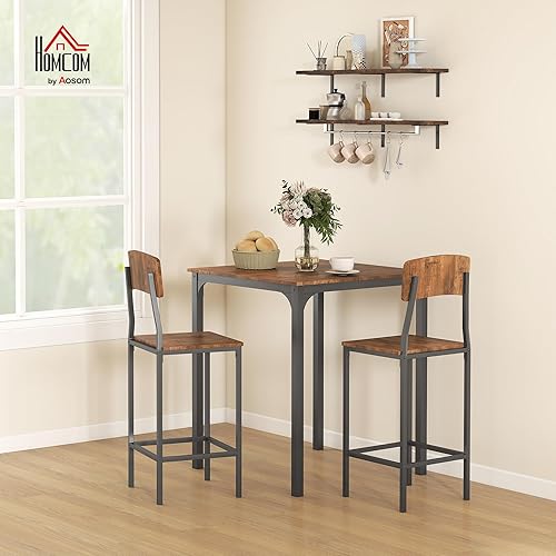 Miniatura 2 de HOMCOM 3 Piece Industrial Counter Height Dining Table Set, Bar Table & Chairs with Steel Legs & Footrests, Black