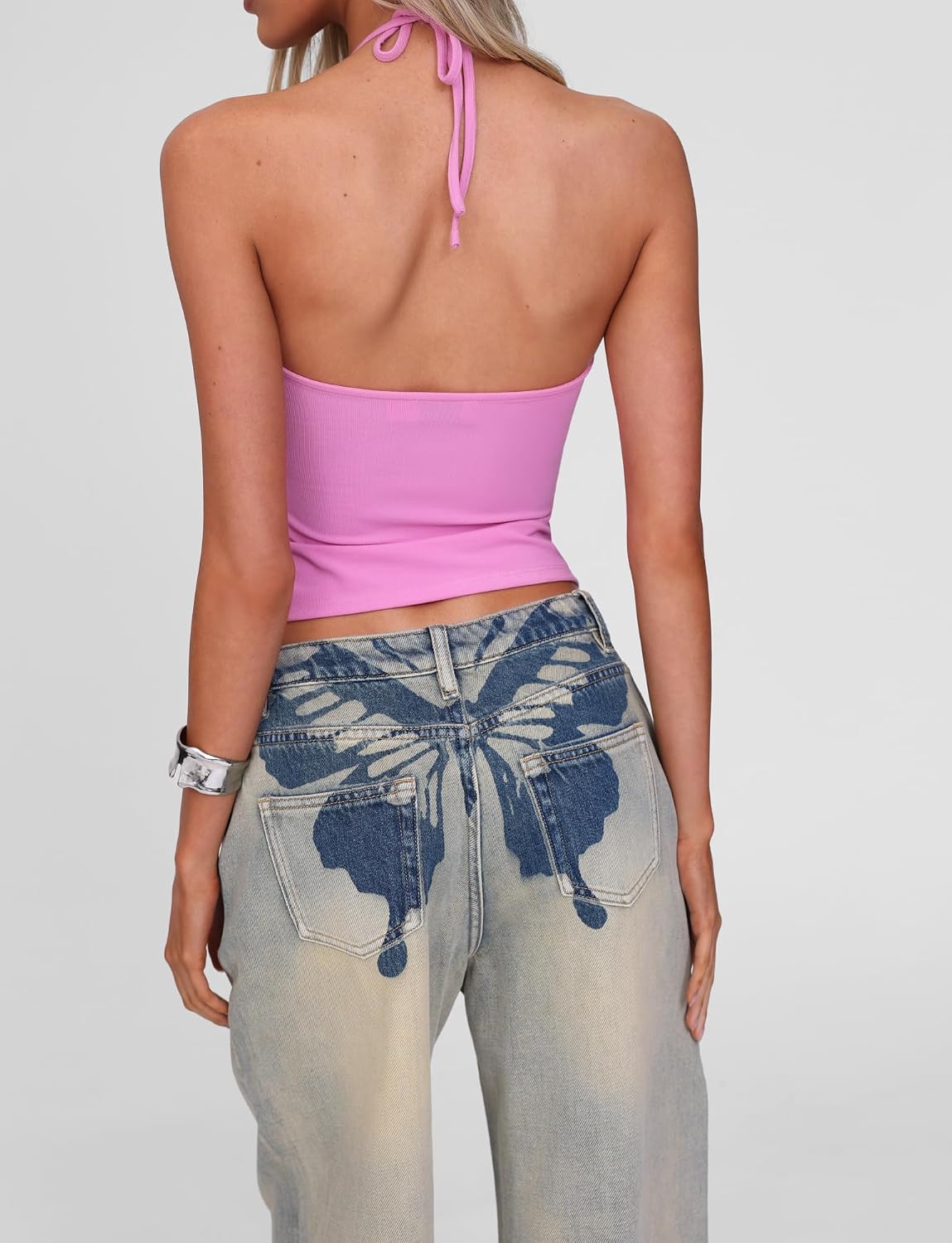 Tiger Mist Women’s Zanthe Baggy Jeans - Low Rise Wide Leg Denim with Butterfly Back Graphic - Vintage Wash - L image 5