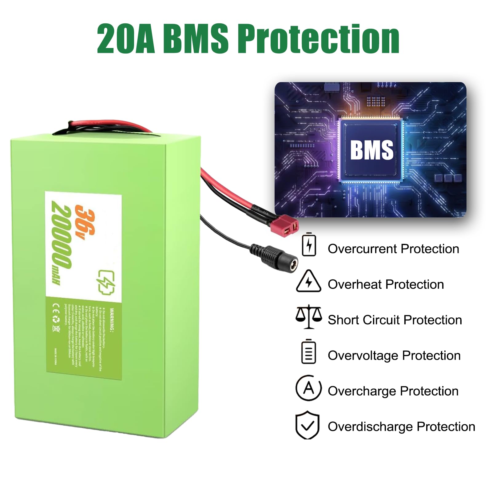 Batterie 36V 4400mAh/5200mAh Pour Vélo électrique – BMS Intégré, Chargeur Inclus, Compatible Moteurs 200W à 800W