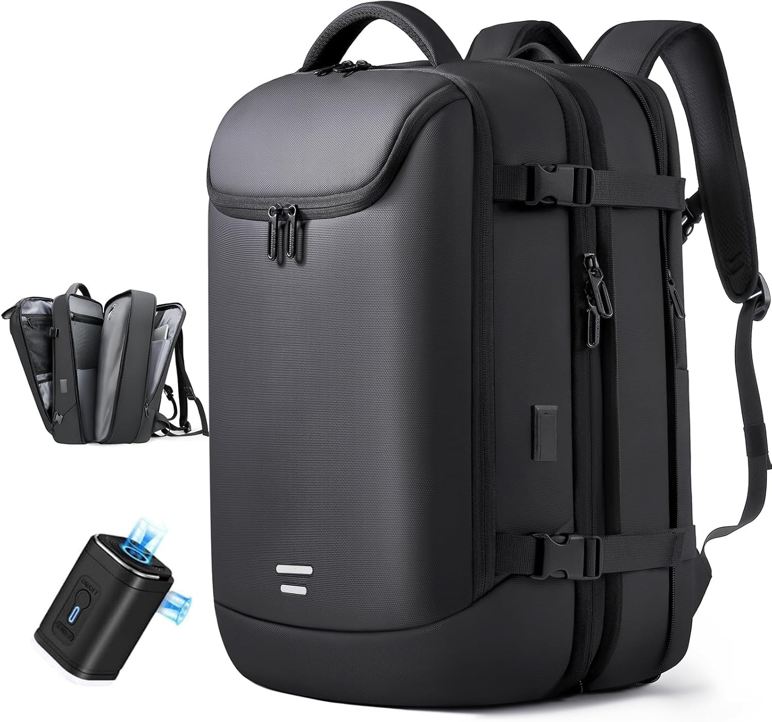 Vacuum Seal Travel Backpack 45L Expandable Air Compression System Water Resistant 17 Inches Laptop Backpack for Women & Men with USB Charging Port- Vacuum Pump Included