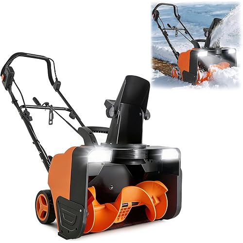 VEVOR Electric Snow Blower, 20 inch 15A Corded Snow Thrower with Dual LED Headlights & 180° Rotating Chute, 25FT Throwing Distance, 12" Depth Clearing, Walk-Behind Snowblower for Driveway Sidewalk