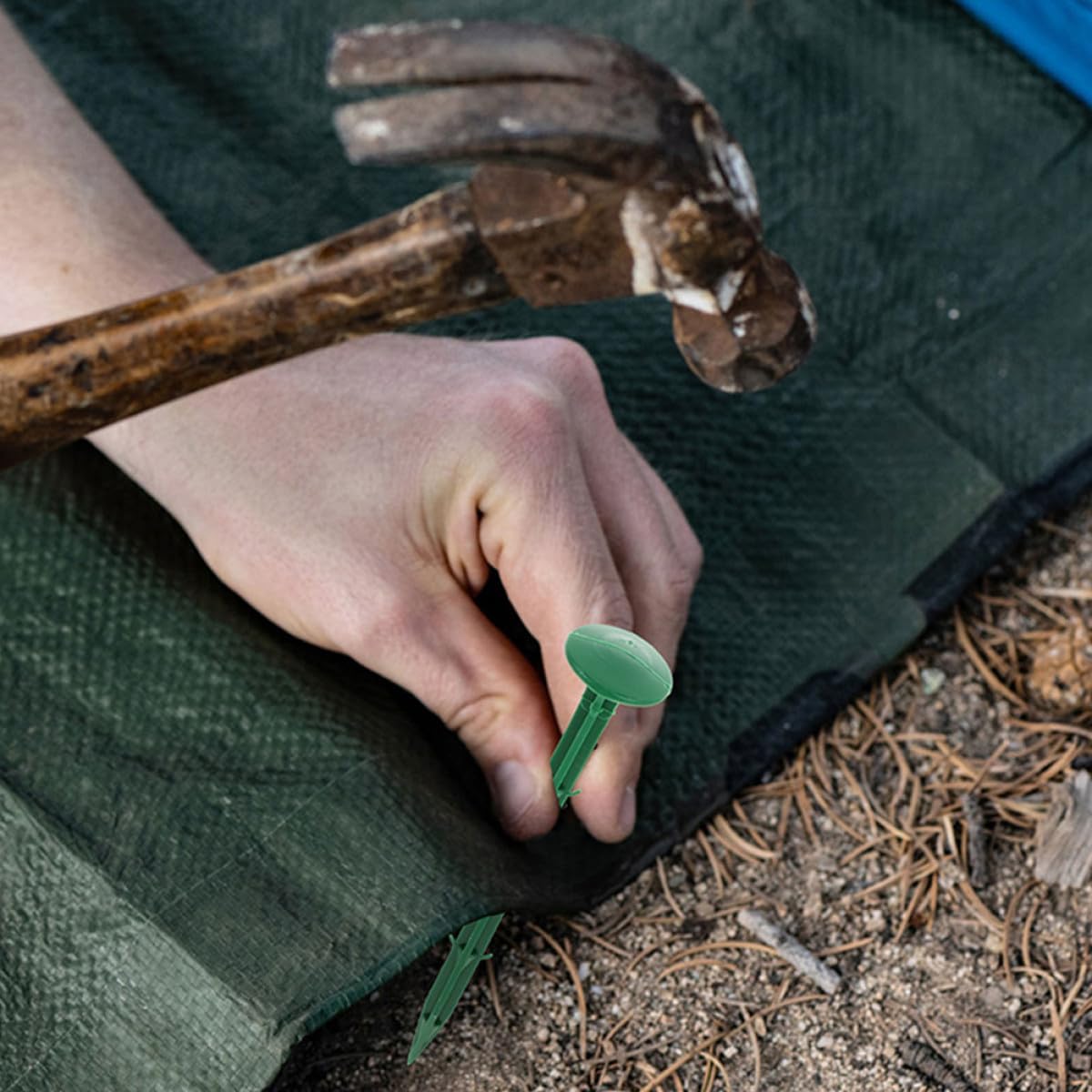 TOYANDONA 150pcs Green Plastic Ground Stakes for Garden Weed Barrier and Greenhouse Tent, 16cm Gardening Pegs for Lawn Ground Nails and Outdoor Plant Support