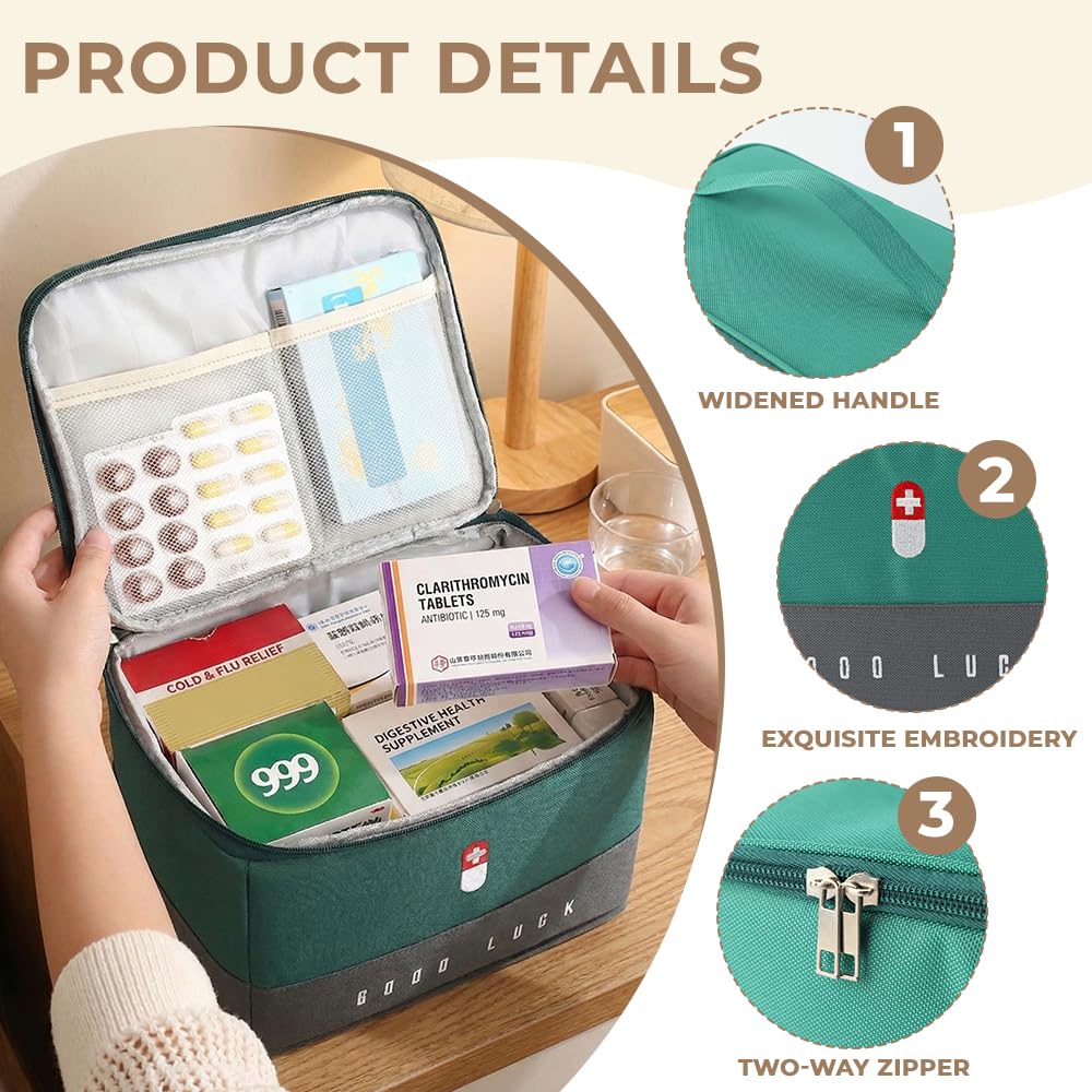 Botiquin de Primeros Auxilios 10L,Botiquin Viaje,Botiquin Vacio XXL,con Asa, Impermeable,para el Hogar, la Escuela, los Viajes (Verde)