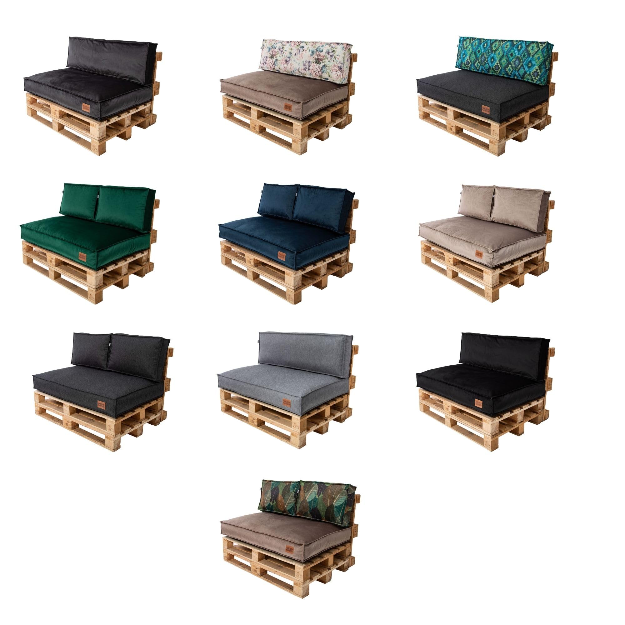 GoldenGroup Gartenset Kissen für Palettenmöbel Cappuccino & Blätter - Polsterstoff - Langlebiges und Wasserdichtes Material - Sitzkissen 120cm x 65cm x 15cm, Rückenkissen 120cm x 40cm x 10cm