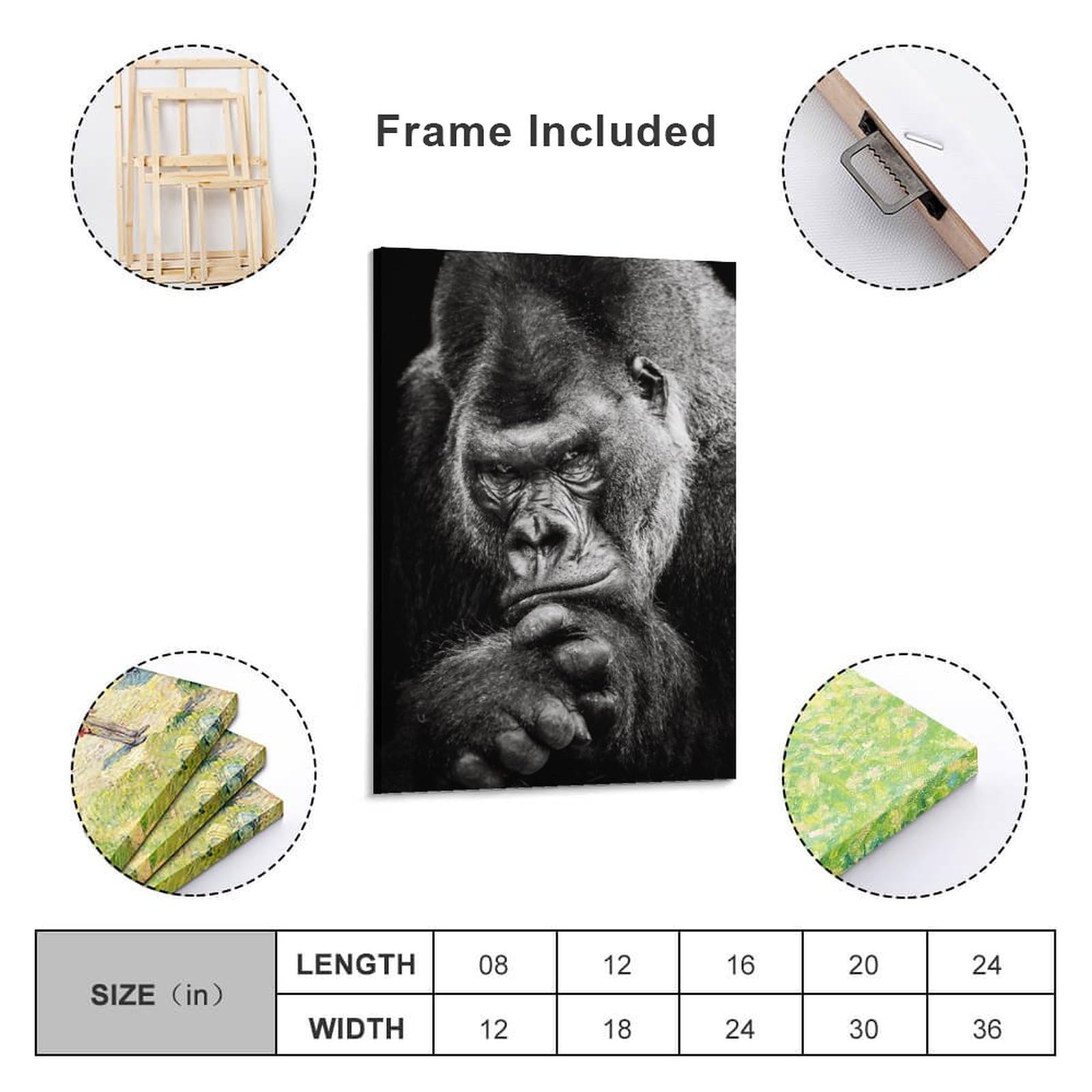 Amazon.co.jp: ブラックシンキングゴリラポスターとプリント動物の絵