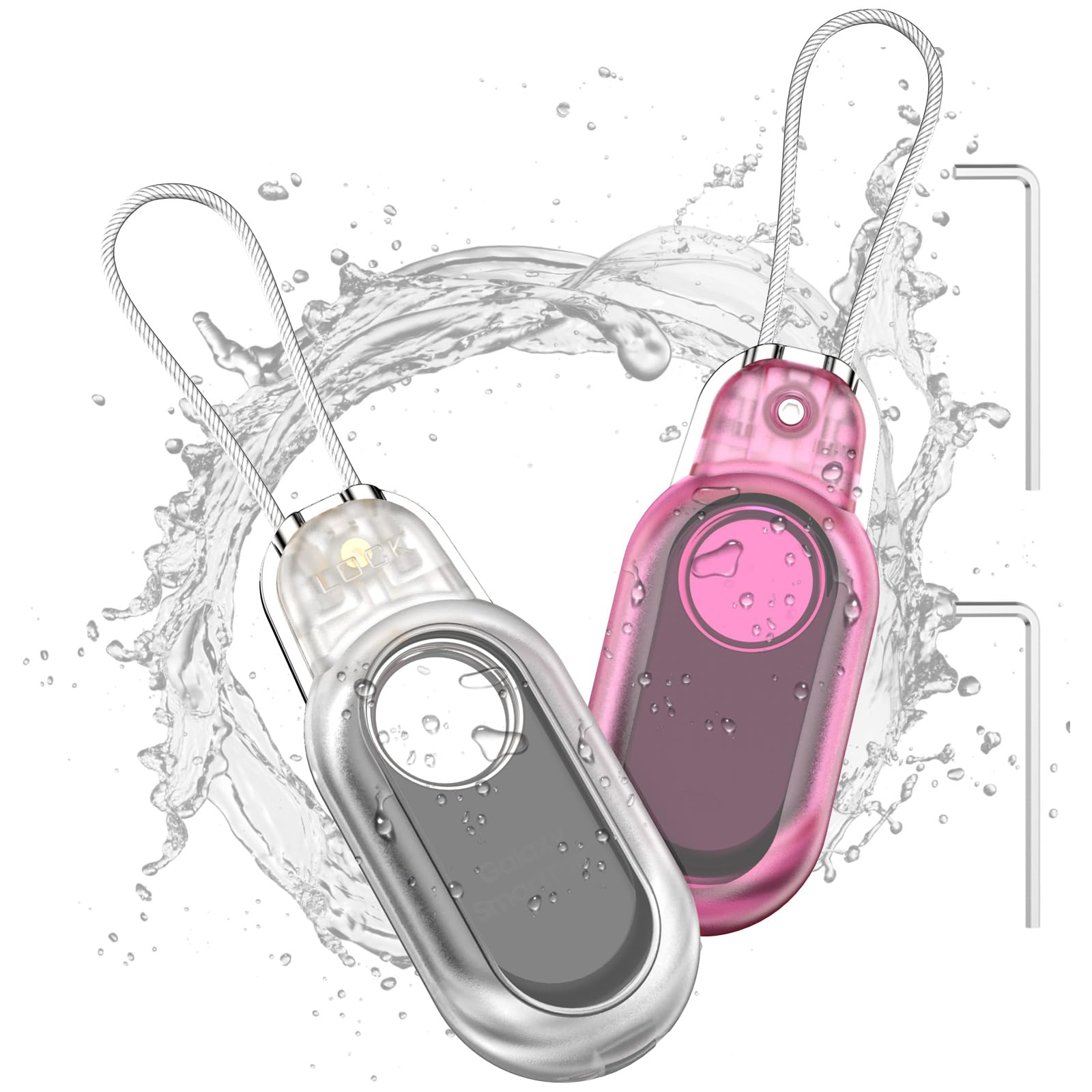 2 Pack Wire Cable Lock Holder for Samsung Galaxy SmartTag2, Compatible with SmartTag 2, Waterproof Holder with Wire Cable Lock (Clear+Clear Pink)