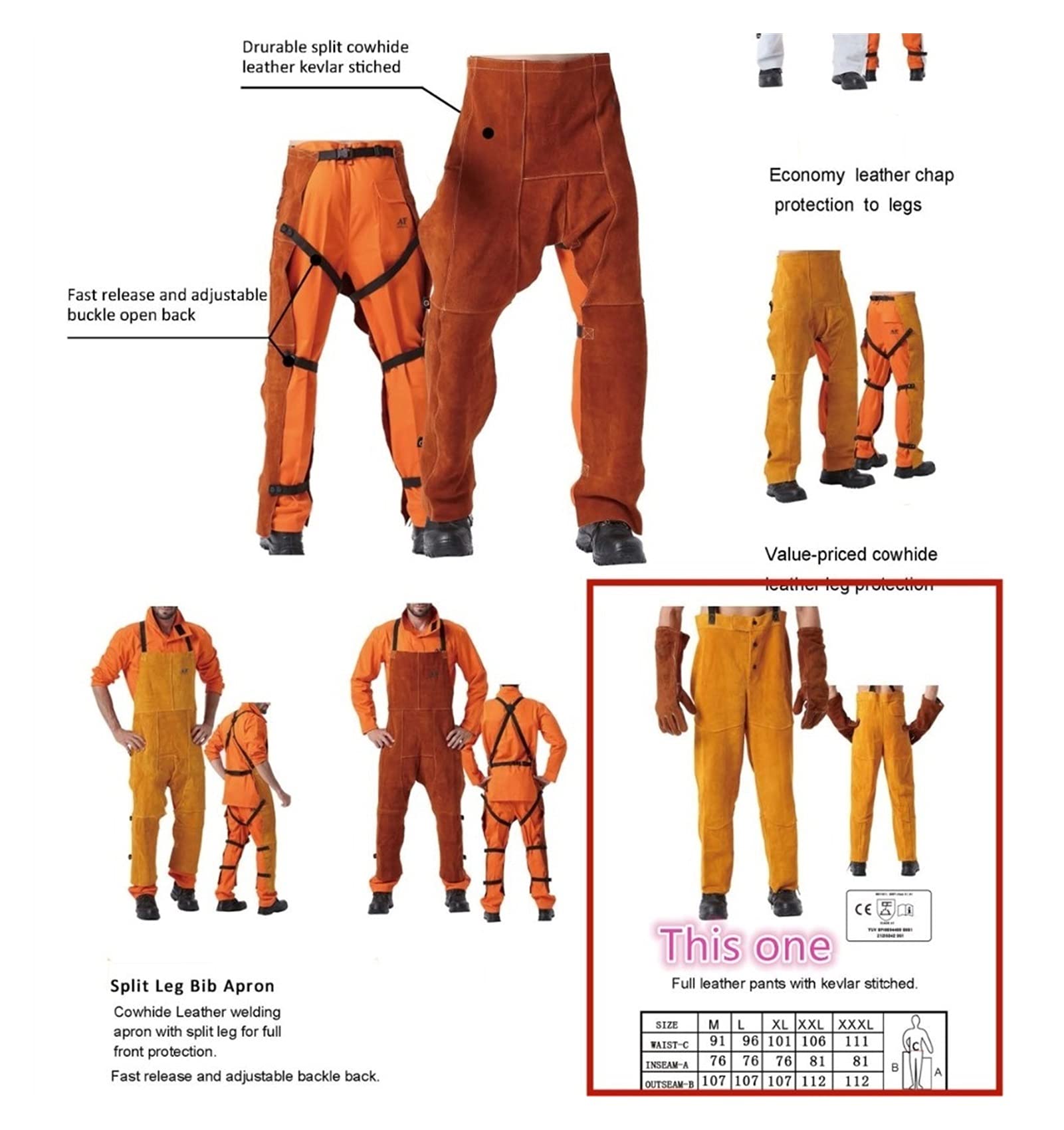 Soldador Pantalones de soldadura de cuero CHAPS COWHIDE TRABAJADORES Brujas Romper Soldadura Pantalones Pantalones
