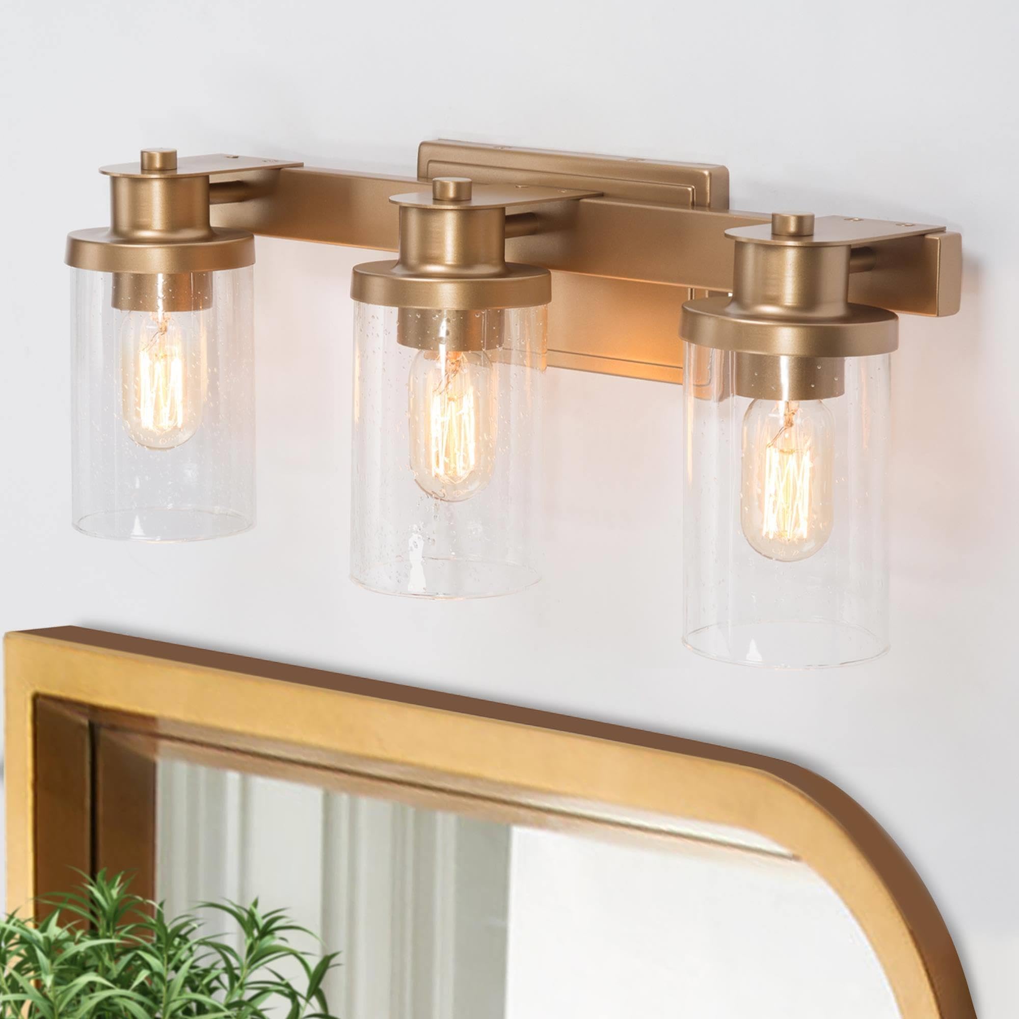 Gold Bathroom Light Fixtures, 3-Light Modern Bathroom Vanity Light with ...