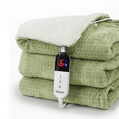 Heated Blanket Electric Throw Waffle, 50x60 Inches Sherpa Fleece Fast Heating Blanket 6 Heating Levels & 4 Hours Auto Off ETL Certification,Beige Throw