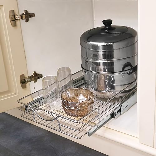 Miniatura 5 de Organizador de gabinete extraíble de 11 pulgadas de ancho x 21 pulgadas de profundidad, estantes extraíbles de gabinete de cocina resistente, cesta