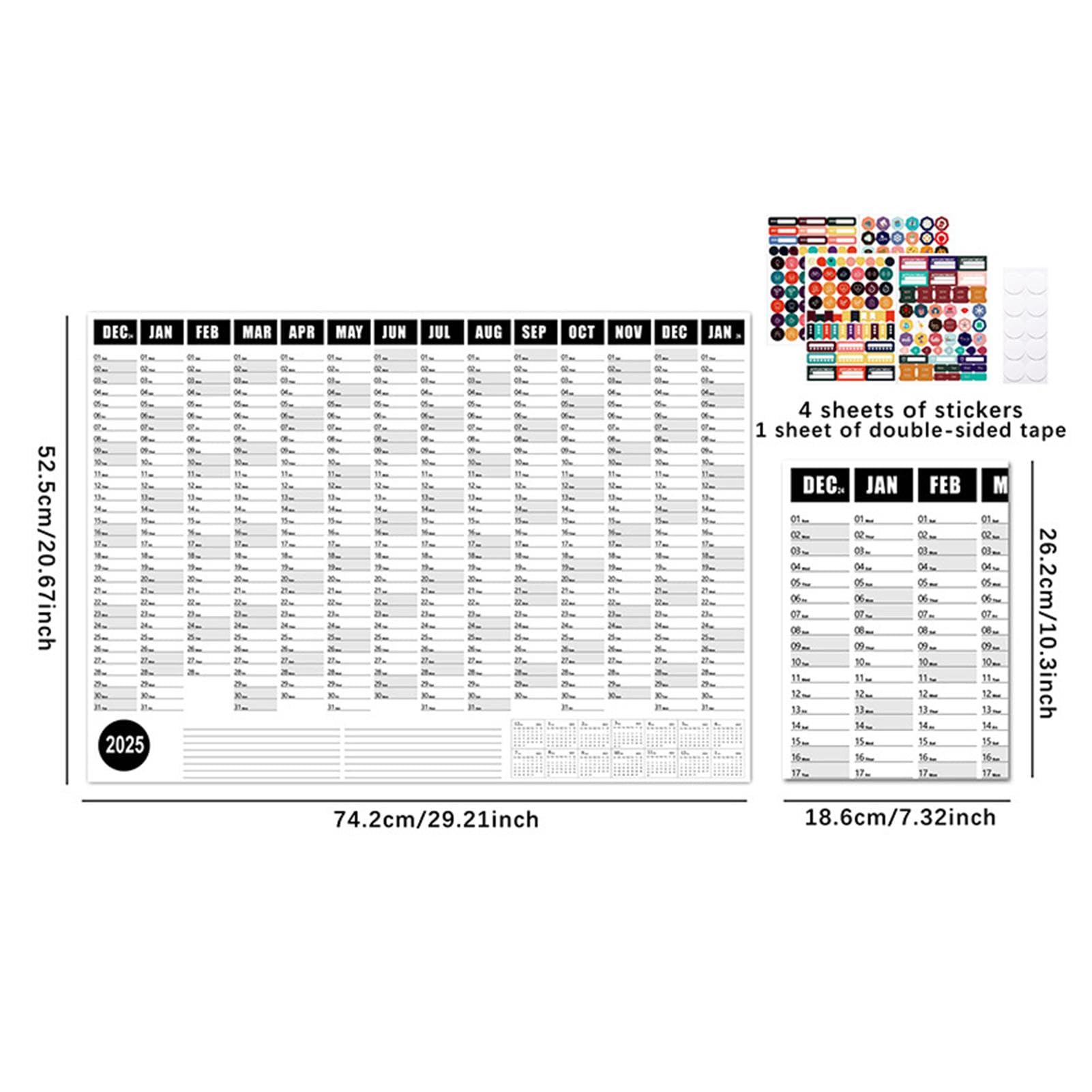 Calendario da Parete 2025 12 , , Robusto e Liscio | Calendario da Parete Organizza Obiettivi e Pianificazione Giornaliera per Scuola, Classe, Casa, Dormitorio, Ufficio e