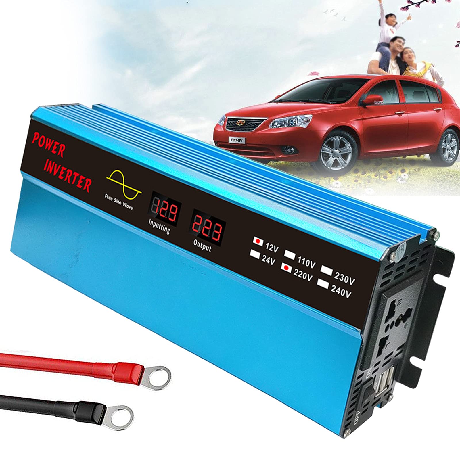 1000W Power Inverter 12V/24V to AC 110V 220V with Universal Socket LCD Display Voltage Converter with Cigarette Lighter in Car-Peak Power 2000 Watt,for Truck RV and Emergency,12Vto110V-1000W/2994 (Co