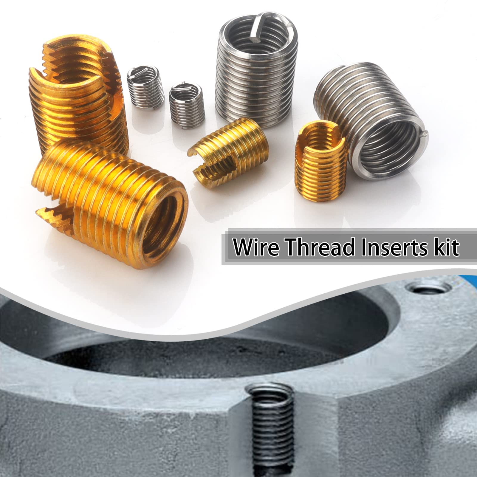 130 Pcs Kit de Réparation de Vis à Insert de Filetage Autotaraudeur en Acier au Carbone,Inserts de Réparation de Filetage,Vis d'Insertion de Filetage en Acier Inoxydable