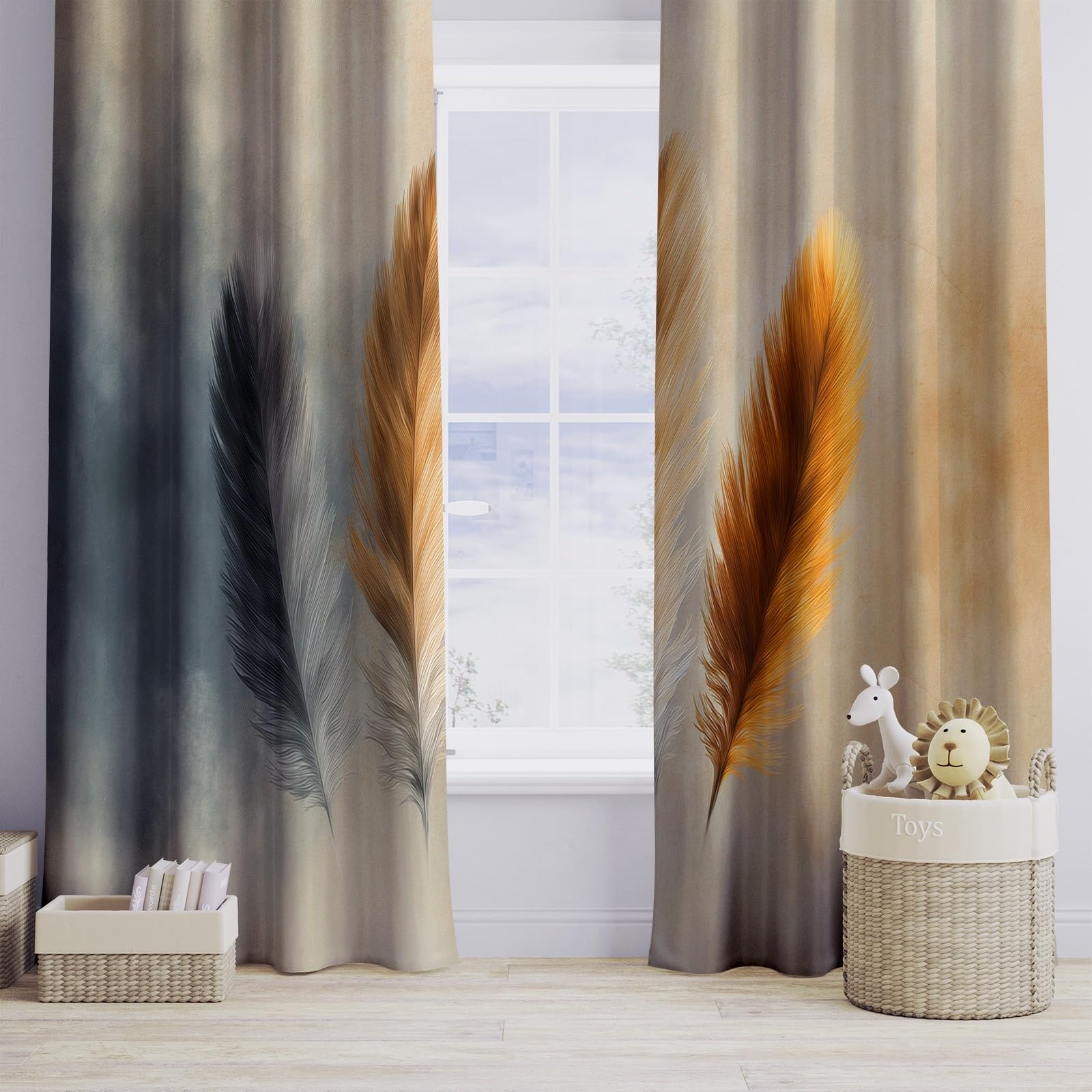 Tende oscuranti con texture di piume bohémien, 228 cm, multicolore con isolamento termico, con occhielli, per camera da letto e soggiorno, 2 pannelli, totale 234 x 229 cm (larghezza x
