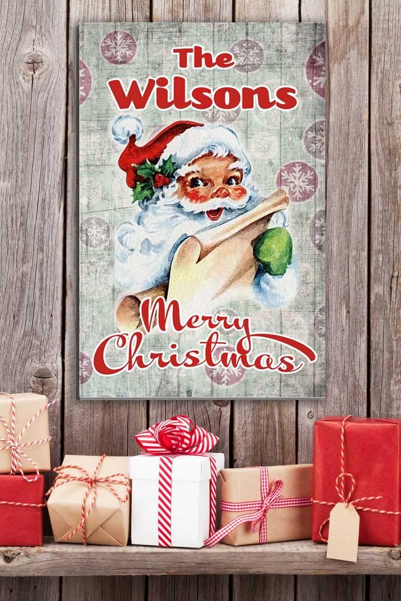 Vintage Wooden Christmas Family Name Sign Personalized Old Fashioned Santa Decoration Holiday Gift - Personalized - 16.5" x 10.5"