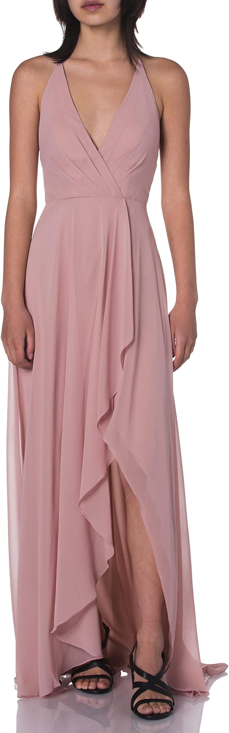 womens Farrah Halter Faux Wrap Floral Chiffon Gown Special Occasion Dress