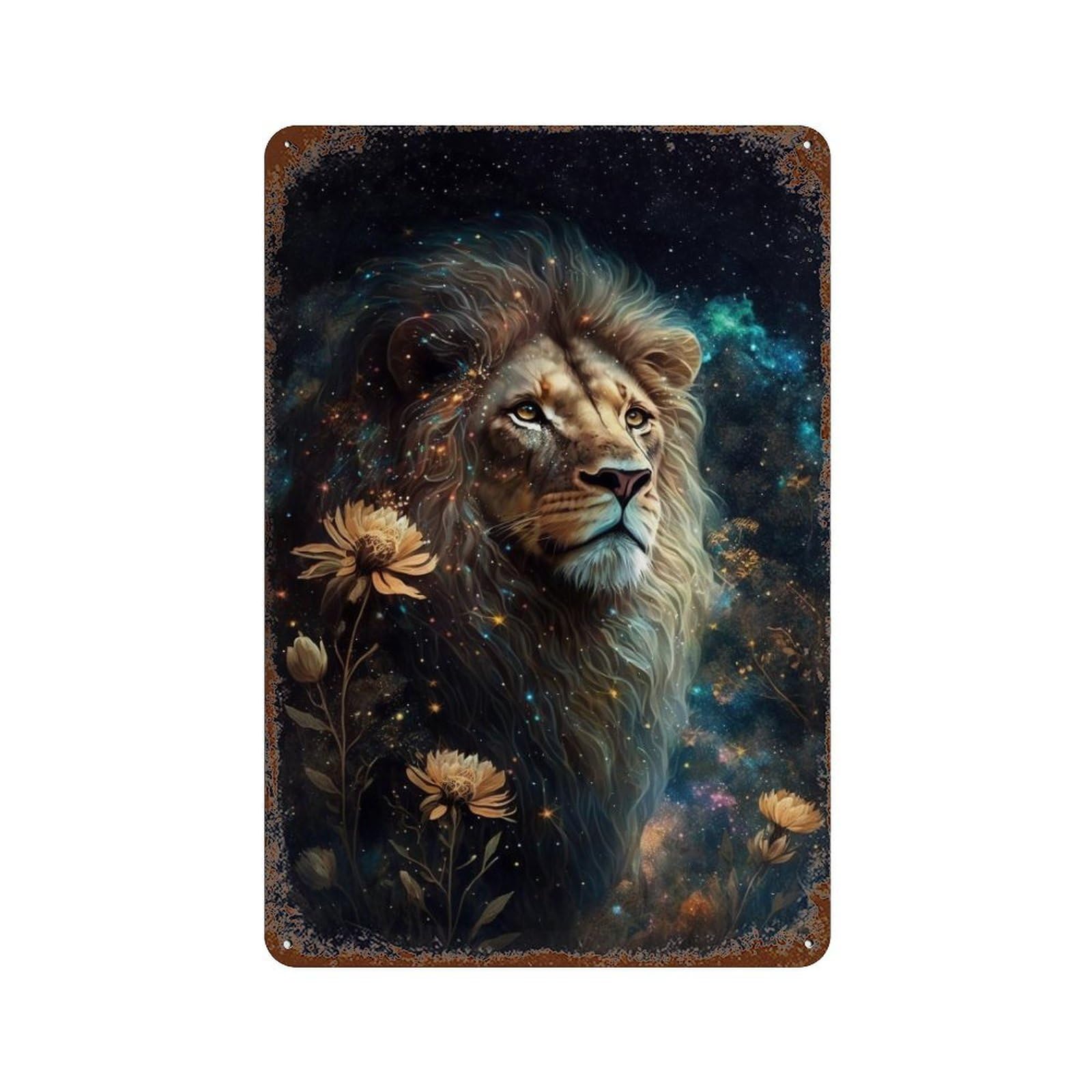 Garage Style Galactic Lion Majesty -3 Distressed Metal Wall Sign 11.8"x7.9", Rustic Home Decor for Bar And Workshop