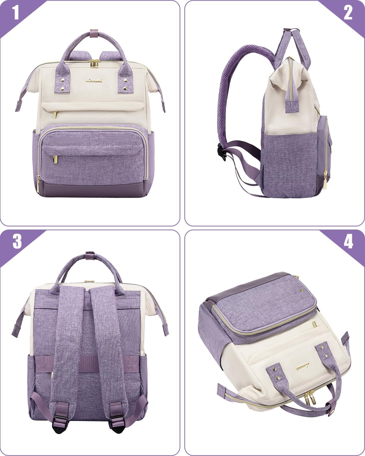 LOVEVOOK Mini Backpack for Women, Cute Small Backpacks Purse, Fashion Bag for Work Travel Gift, Lightweight Daypack, White-Purple - Image 5