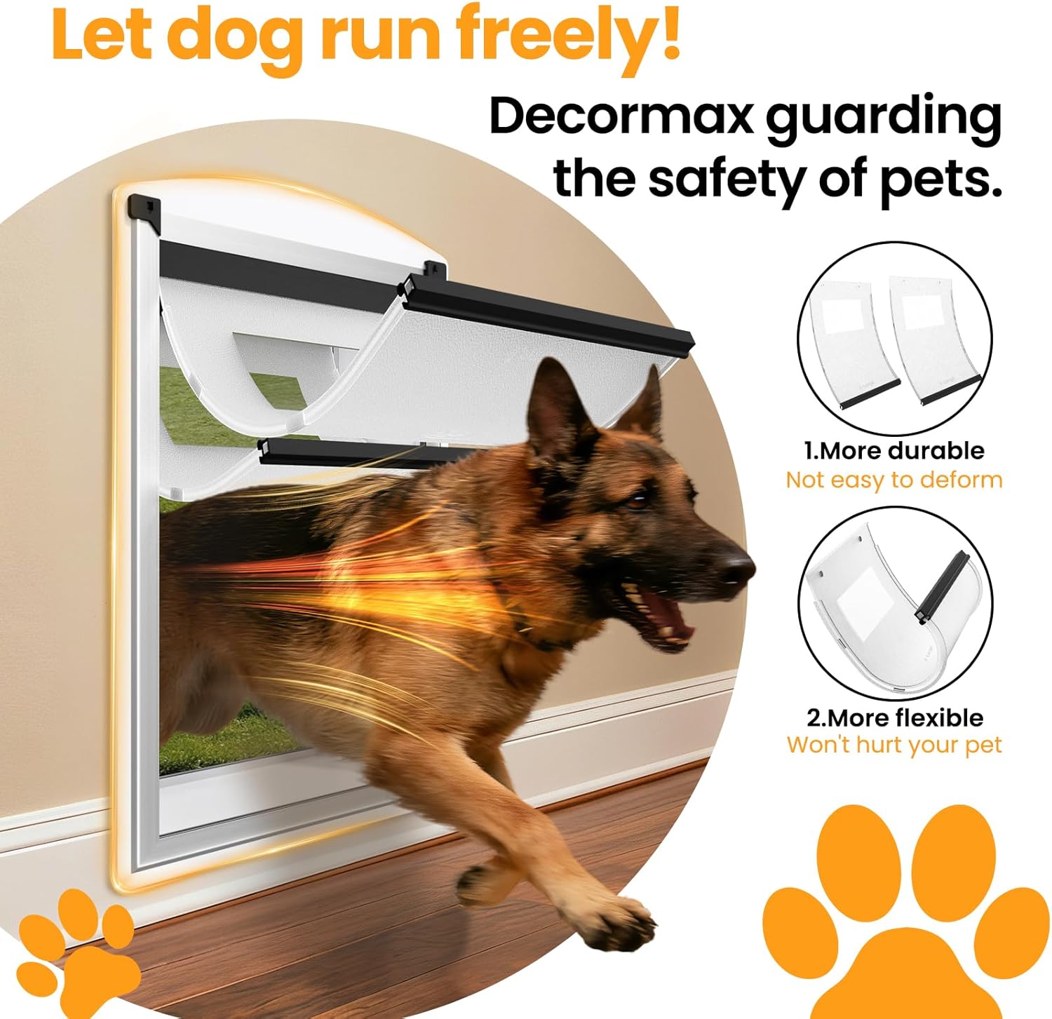 Dog Door for Wall, Steel Dog Door with Telescoping Tunnel, Weatherproof Pet Door with Two Sliding Lock Panels and Magnetic Flaps, Easy to Install, White, Large