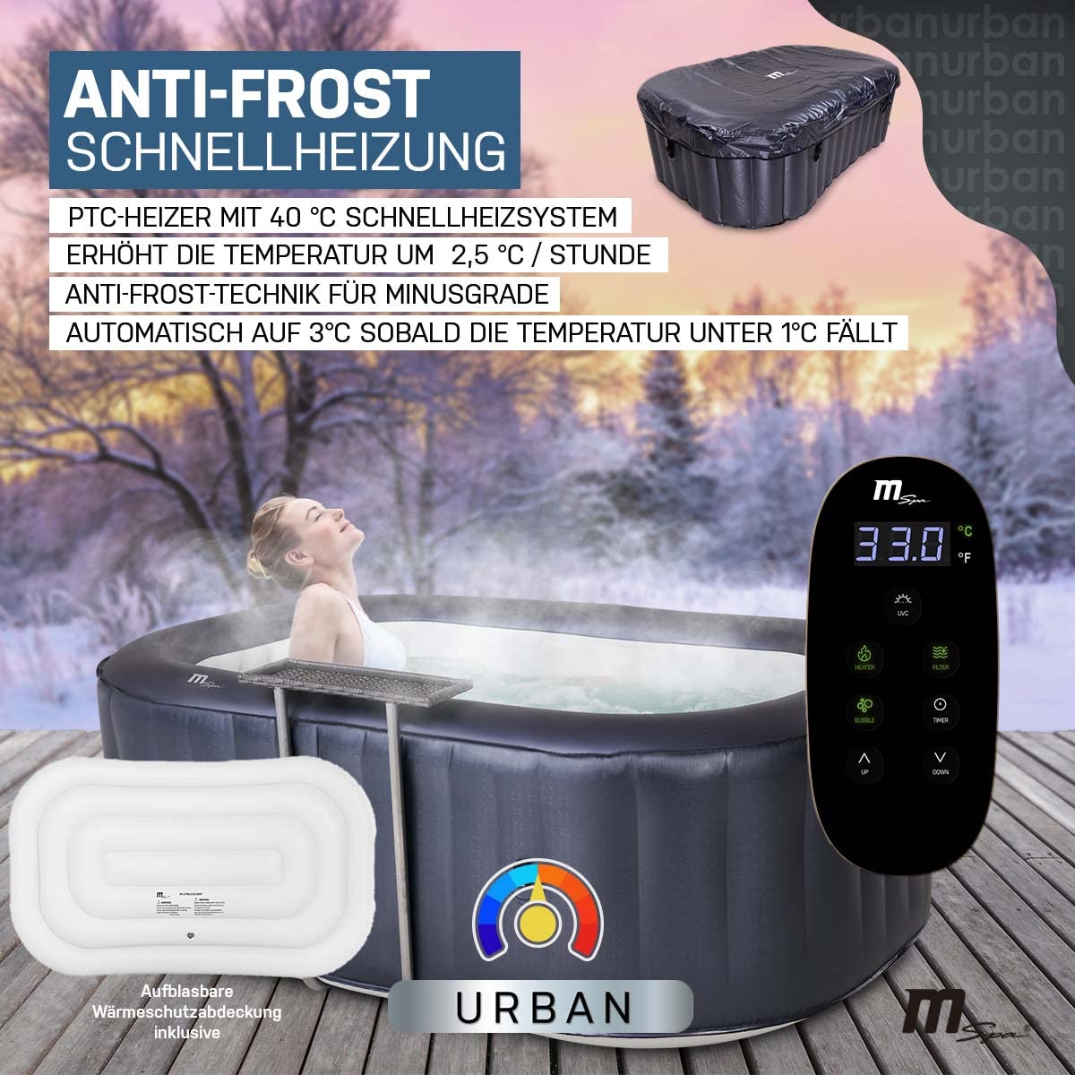 Miweba MSpa Whirlpool Nest | 2 Personen Pool aufblasbar - Spa eckig 186.0 cm x 125.0 cm - UVC+ Wasserreinigung - In & Outdoor Pool - Aufstellpool mit Fernbedienung - Hot Tub - Aufblasbarer Whirlpool