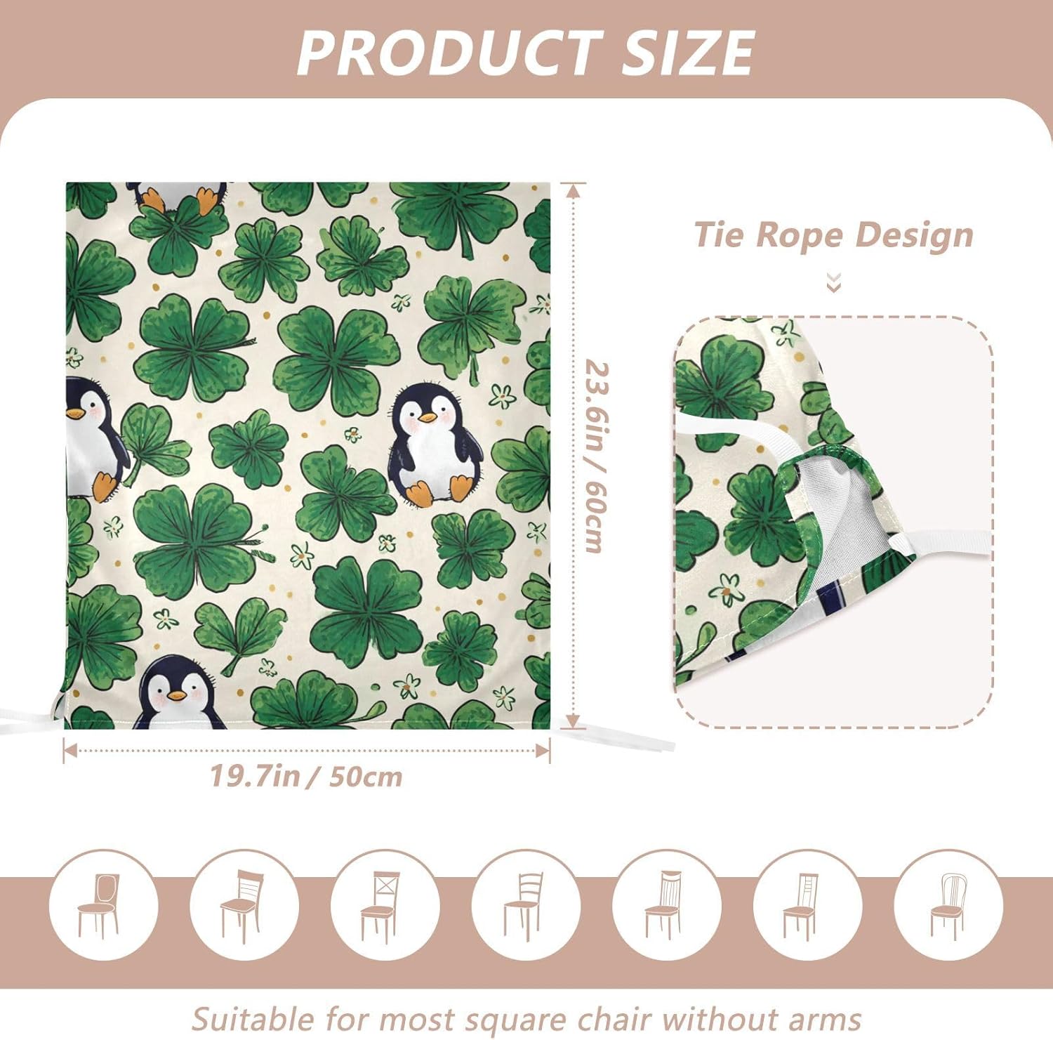 ALAZA Shamrocks Penguins Chair Back Cover Set of 6, Washable Reusable Removable Chair Slipcovers Decorative Chair Cover for Home Kitchen Wedding Party