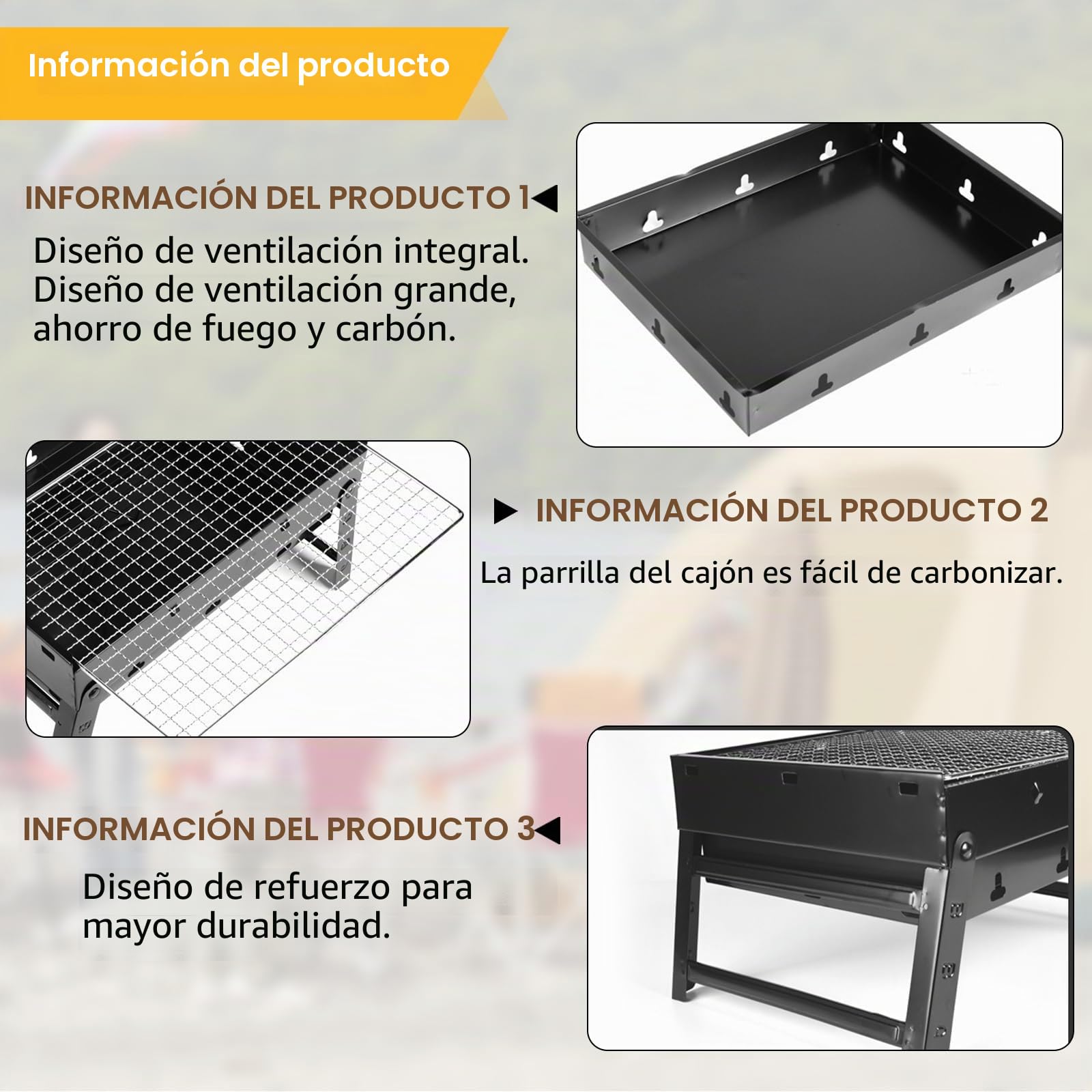 Barbacoa de carbón: 35 x 27 x 20 cm Barbacoa de camping plegable pequeña, Barbacoa portátil de acero inoxidable para camping, Barbacoa portátil al aire libre para picnic/terraza/camping/viajes