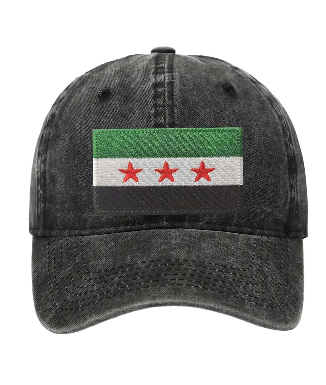Petite Pine Syria Baseball Cap with Washed Cotton Fabric,Hat with Embroidered Syrian Patch,Sun Hat,Adjustable Baseball Cap for Unisex Men Women Teens Washed Baseball Cap Syria(Black)