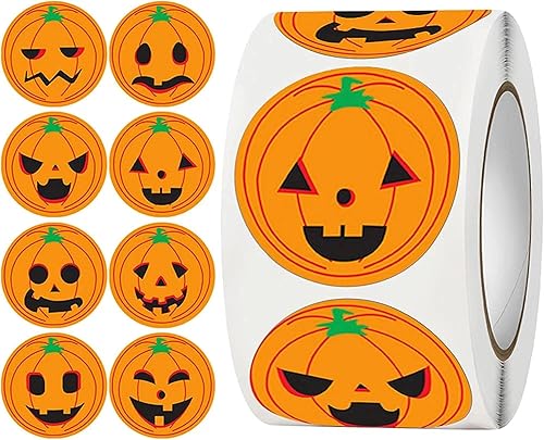 Miniatura 1 de 1000 calcomanías de calabaza para niños y adolescentes, 2023 nuevas calcomanías de Halloween de 1.5 pulgadas, 8 patrones, rollo para sellos de