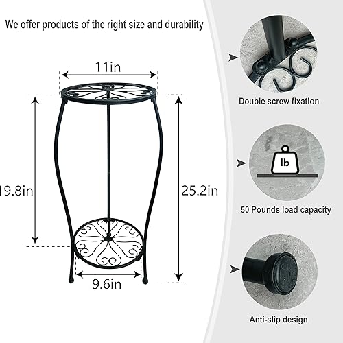 Miniatura 3 de Paquete de 2 soportes de metal de 25.2 pulgadas para macetas redondas, soporte para macetas de 2 niveles para interiores y exteriores, resistente a