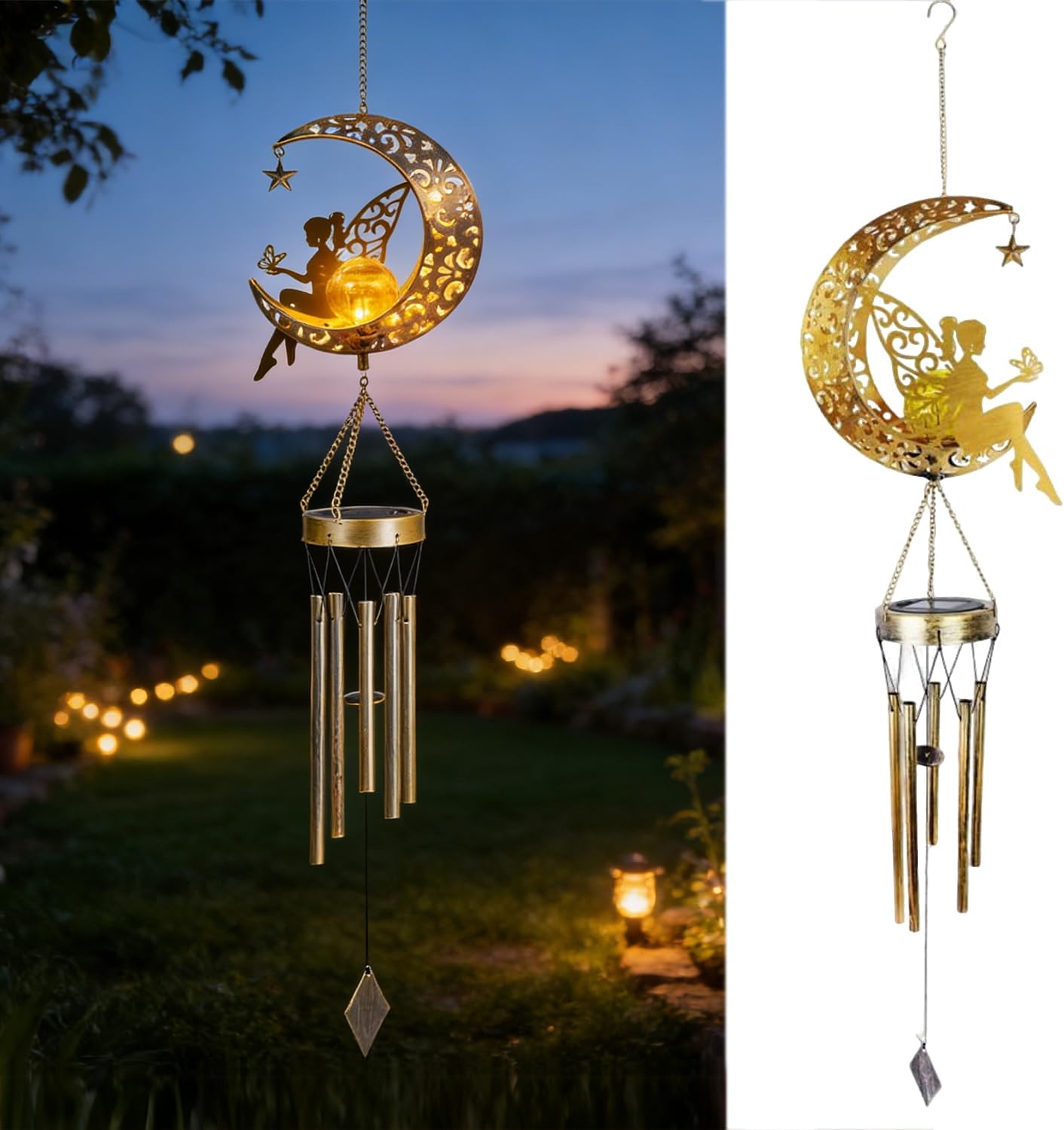 Solar Wind Chimes for Outside, Fairy Hanging Solar Lights for Women Mom Grandma Windchimes Outdoors, Solar Lantern Memorial Wind Chimes Teacher Appreciation Unique for Garden Decor