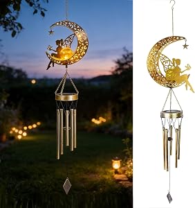 Solar Wind Chimes for Outside, Fairy Hanging Solar Lights for Women Mom Grandma Windchimes Outdoors, Solar Lantern Memorial Wind Chimes Teacher Appreciation Unique for Garden Decor