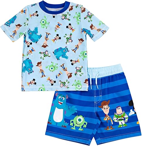 Disney Pixar D100 UPF 50+ - Conjunto de traje de baño y traje de baño para bebés a niños pequeños (12 meses - 6)