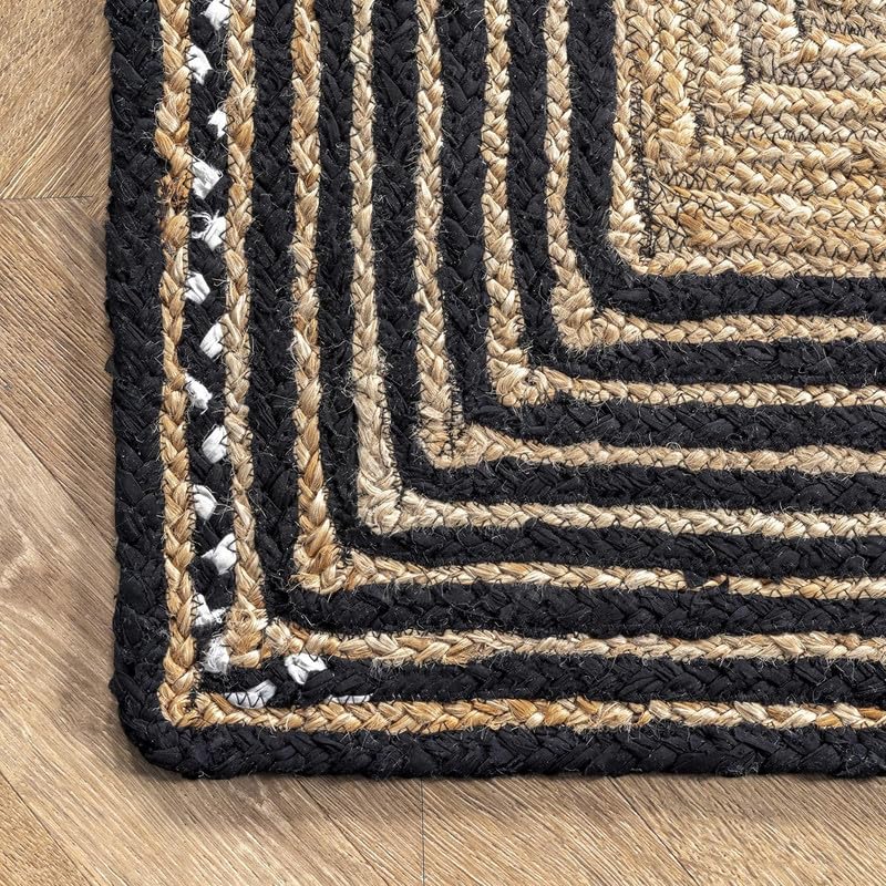 Tapis rond classique en coton et jute fait à la main – Décoration rustique bohème – Durable, écologique et respectueux des animaux domestiques – Pour salon, chambre à coucher et salle à