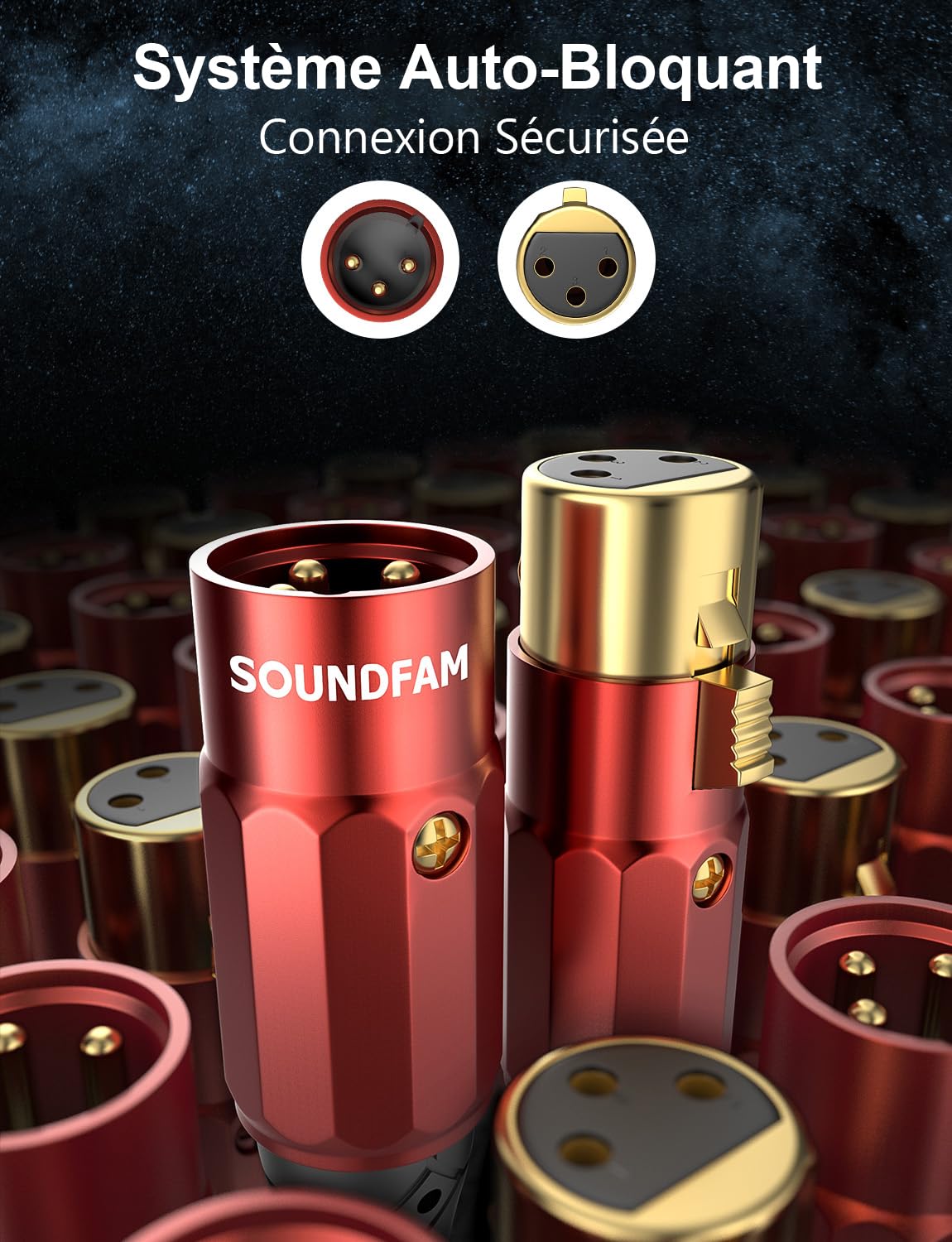 Câble XLR pour Microphone | Connecteurs XLR Dorés 24K | Double Blindage Avec Câble OFC 99,99% | Studio, Scène, Podcast, Streaming en Direct [3m-Rouge]