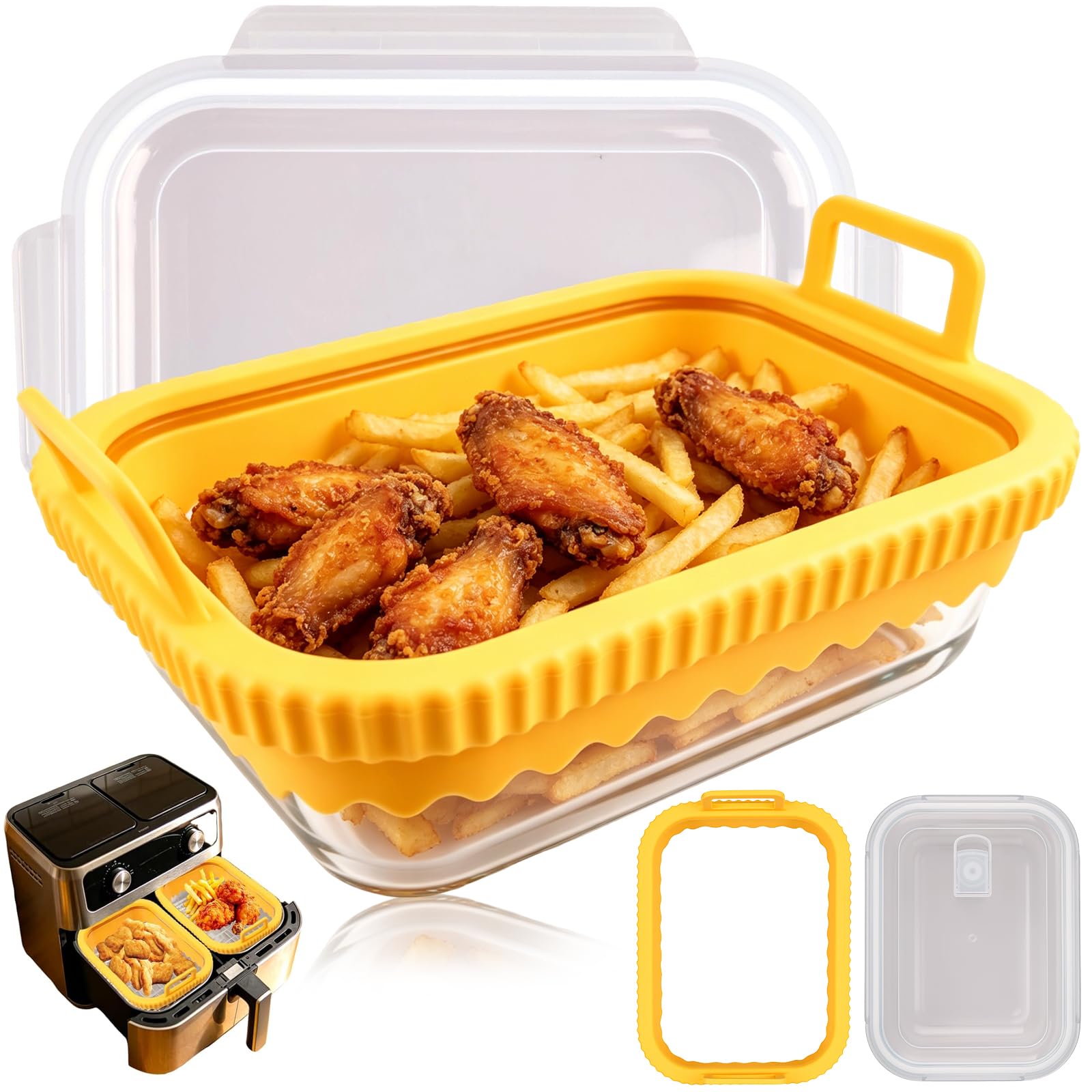 Bandeja de horno de cristal con asas de silicona extraíbles y tapa para freidora de aire caliente Ninja AF400EU/AF500EU/SL400EU, accesorio para airfryer, resistente al calor, resistente al desgaste