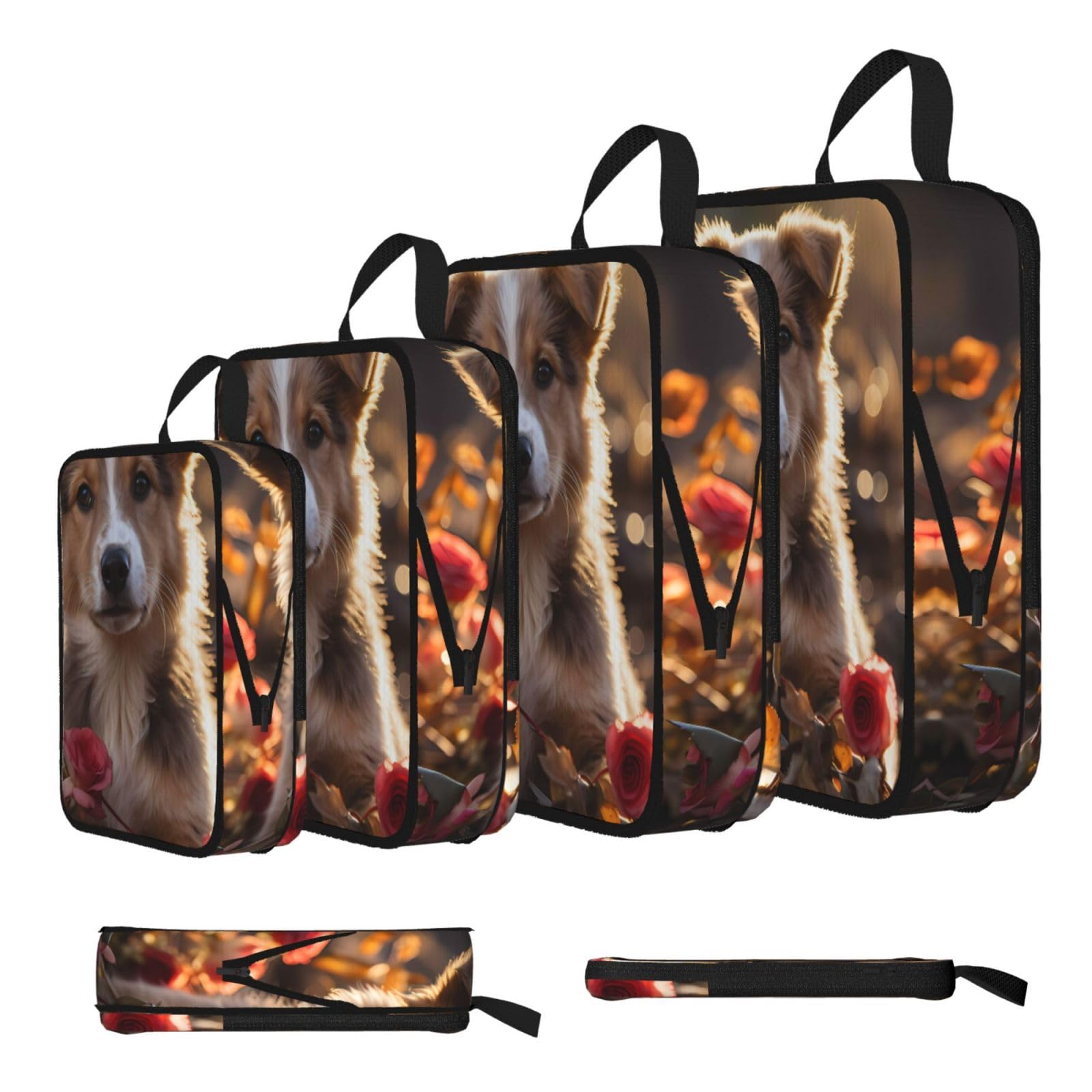 Sxzvvbn Black Dogs And Roses Compression Packing Cubes 4 Piece Set