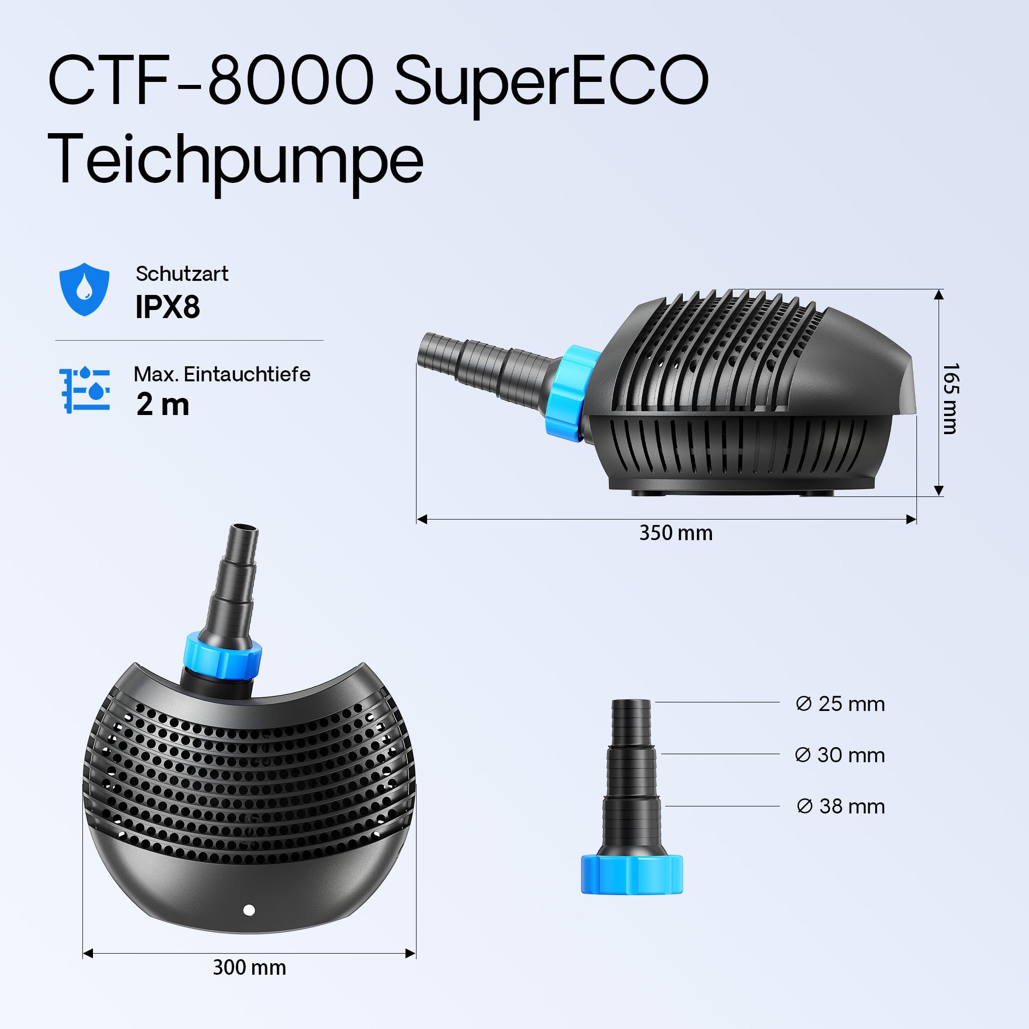 SunSun CBF-550 Teichfilter bis 60000 L CTF-8000 SuperECO Teichpumpe 8000l/h 70W CUV-236 UVC Klärer 36W Komplettset