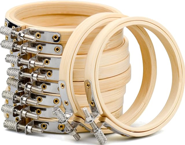 10 Pieces 3 Inch Round Embroidery Hoops Cross Stitch Hoops and Frames Adjustable Bamboo Cross Stitch Hoop Circle Ring for DIY Craft Sewing, Embroidery, Home Cross Stitch Art Decoration