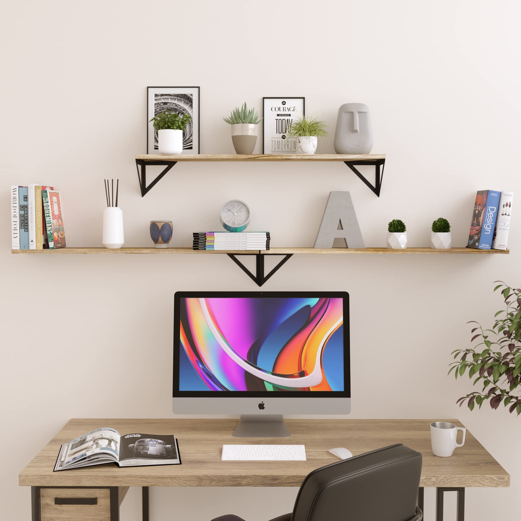 Wallniture Minori Wall Bookshelves for Living Room Decor, 36" Floating Shelves for Bathroom, Kitchen, Bedroom, Floating Bookshelf for Wall Storage, Set of 3 Natural Burned