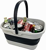Vista 30 de SAMMART Collapsible Basket with Handle, 13L (3.4 Gallon), TPE & PP, White/Stone Blue, Modern Design