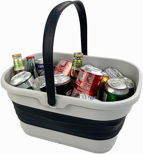 Miniatura 30 de SAMMART Collapsible Basket with Handle, 13L (3.4 Gallon), TPE & PP, White/Stone Blue, Modern Design